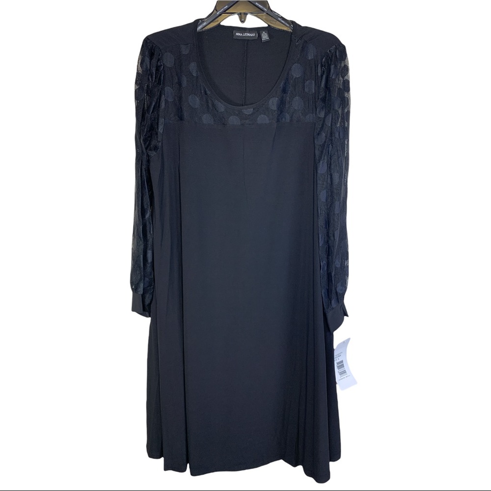Nina Leonard Miracle Matte Jersey Dress with Sheer Sleeves, Size XL. NWT